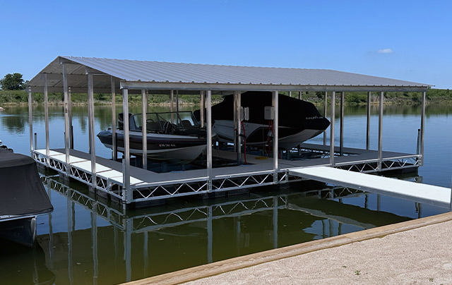 Hewitt boat lift on the water